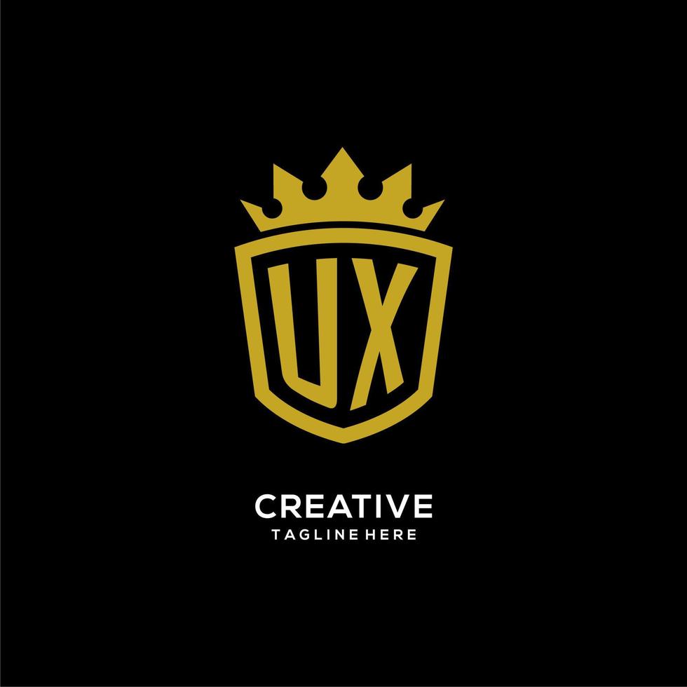 eerste ux-logo schild kroonstijl, luxe elegant monogram logo-ontwerp vector