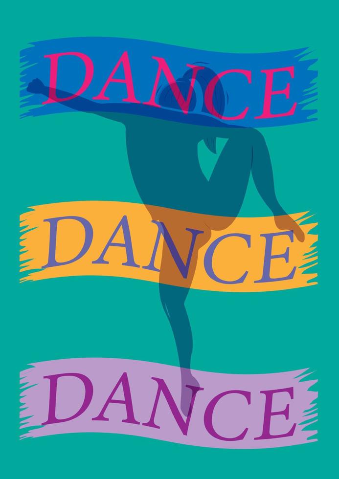 silhouet van een dansend meisje. achtergrond met de tekst dans. meisje dansen moderne dans. illustratie voor dansstudio's, cirkels, t-shirtkaarten, strepen. vector