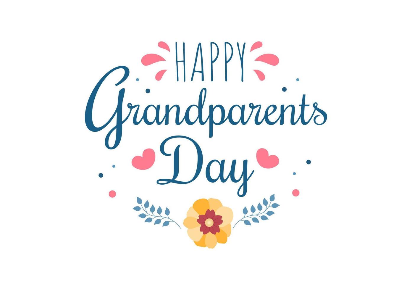 gelukkige grootouders dag schattige cartoon afbeelding met bloem decoratie en kalligrafie in vlakke stijl voor poster of wenskaart achtergrond vector