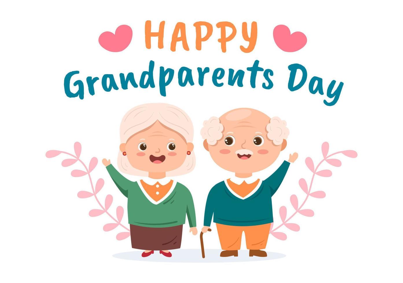gelukkige grootouders dag schattige cartoon afbeelding met ouder echtpaar, bloemdecoratie, opa en oma in vlakke stijl voor poster of wenskaart vector