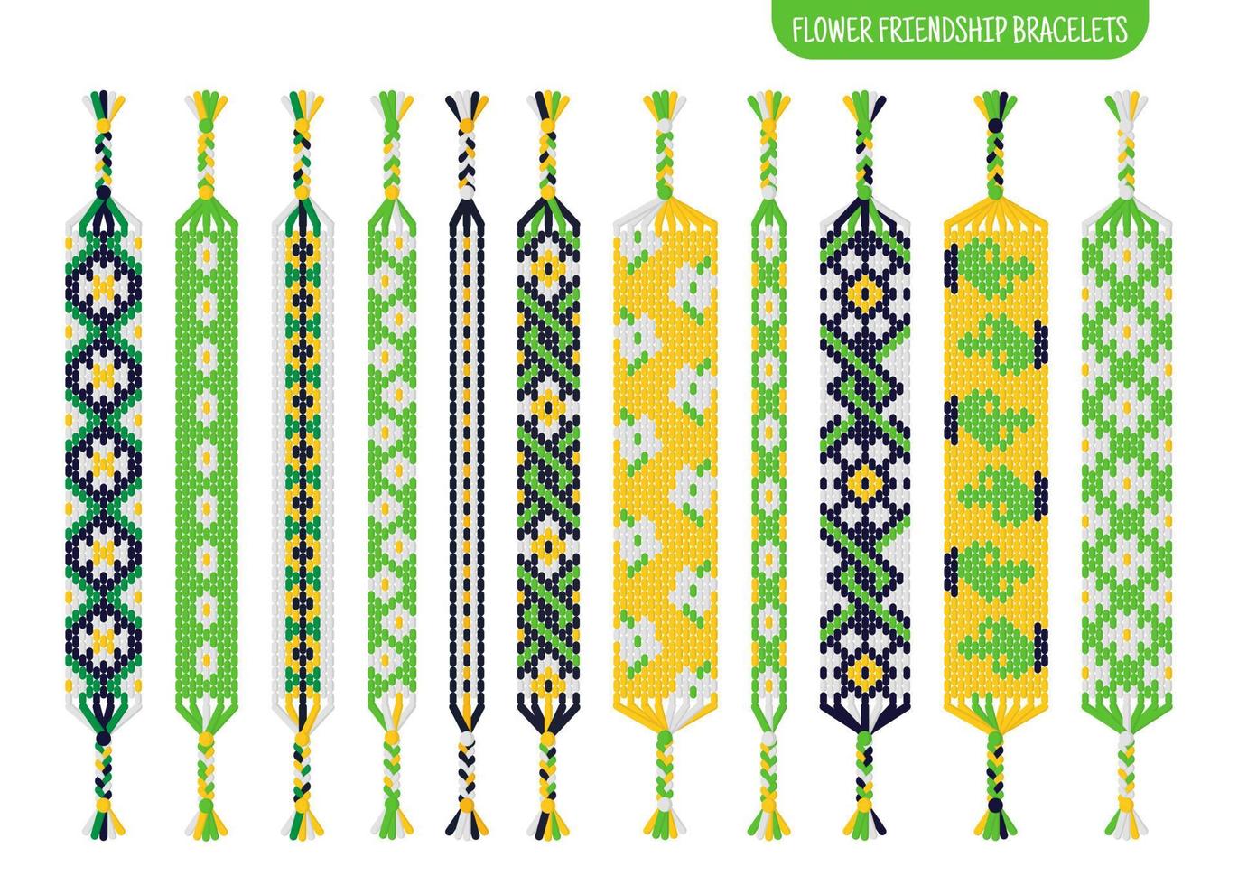 gele bloem handgemaakte vriendschap armbanden set draden of kralen. Macramé normaal patroon tutorial. vector