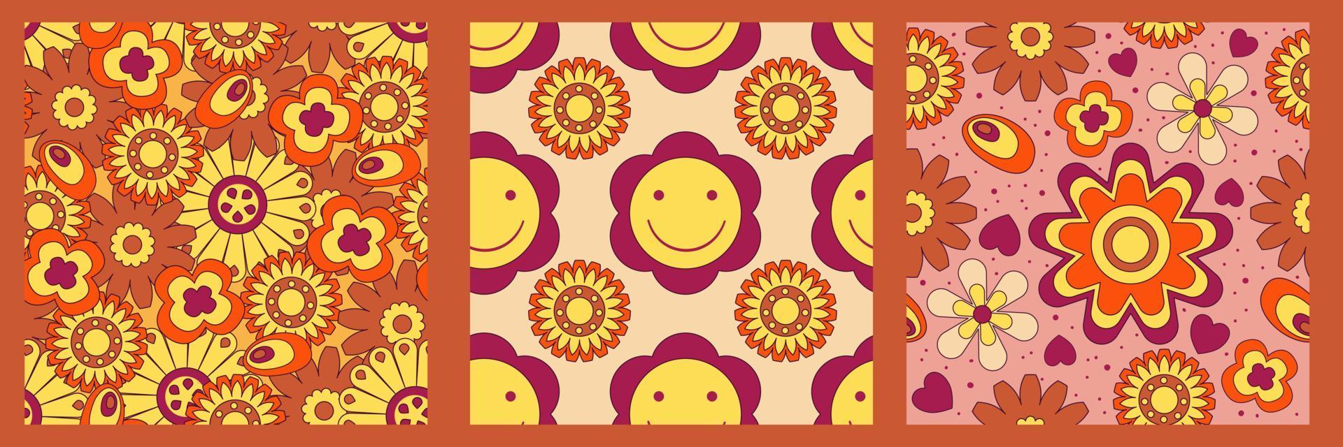 hip y2k retro patroon met bloem en swirl 70s achtergrond. madeliefje bloem ontwerp. abstracte trendy kleurrijke print. vector afbeelding afbeelding. vintage afdrukken. psychedelisch behang