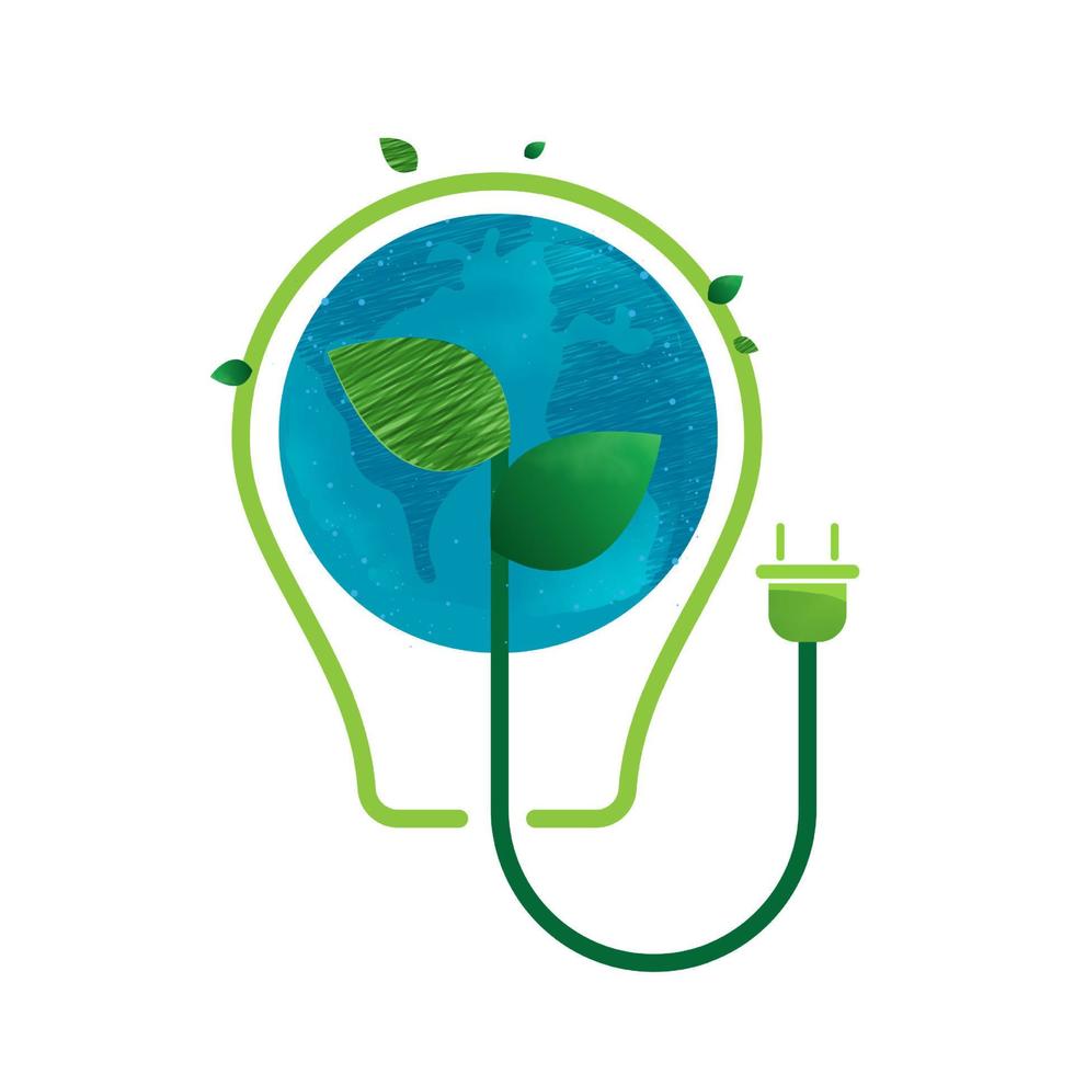 energiebesparende eco lamp technologie natuur concept. denk aan groene ecologie en bespaar energie creatief idee concept. milieuvriendelijke planeet. vector ontwerp