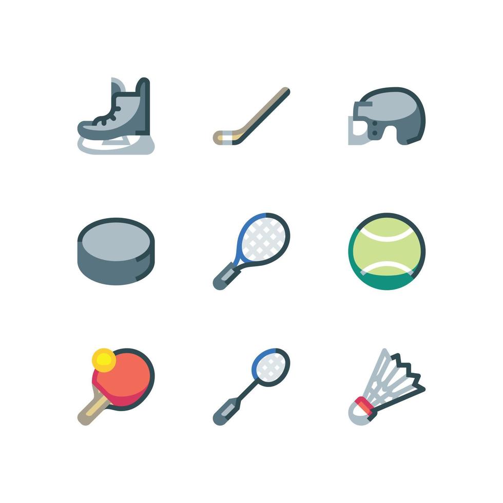 hockey en tennis icon set met racket en bal vector iconen