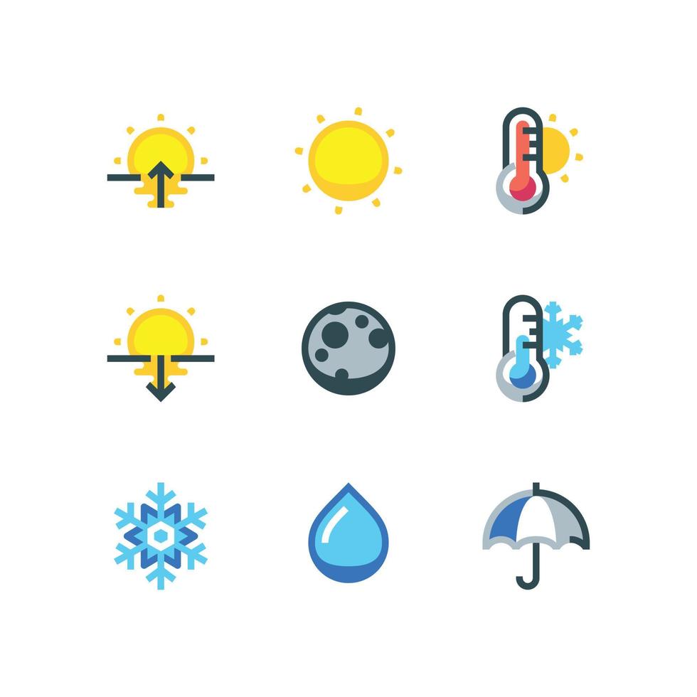 dag en nacht weerpictogram ingesteld met pictogram voor temperatuur en vochtigheid vector