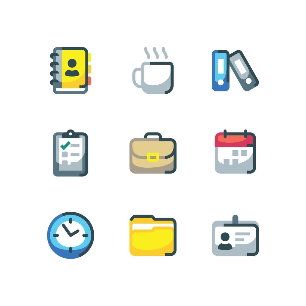 office job icon set met schema en map vector iconen