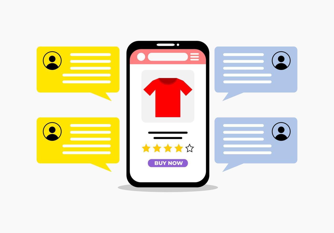 illustratie online chat tussen verkoper en koper voordat u een product koopt of bestelt in de web-e-commercemarktplaats en app, plat ontwerp. koper vraagt naar product om te beslissen product te kopen vectorillustratie vector