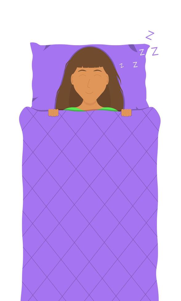een vrouw slaapt in een bed. vlak. vector illustratie