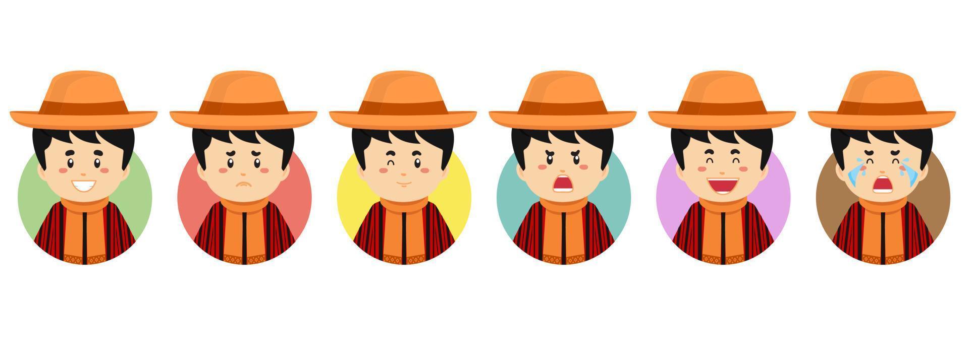 Bolivia-avatar met verschillende uitdrukkingen vector