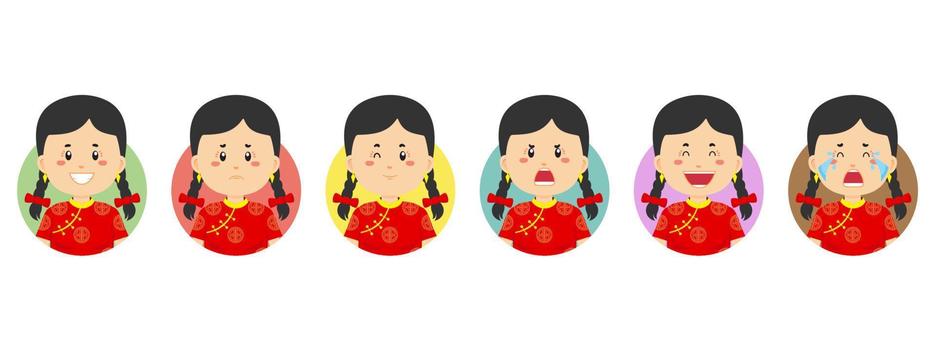 chinese avatar met verschillende uitdrukkingen vector