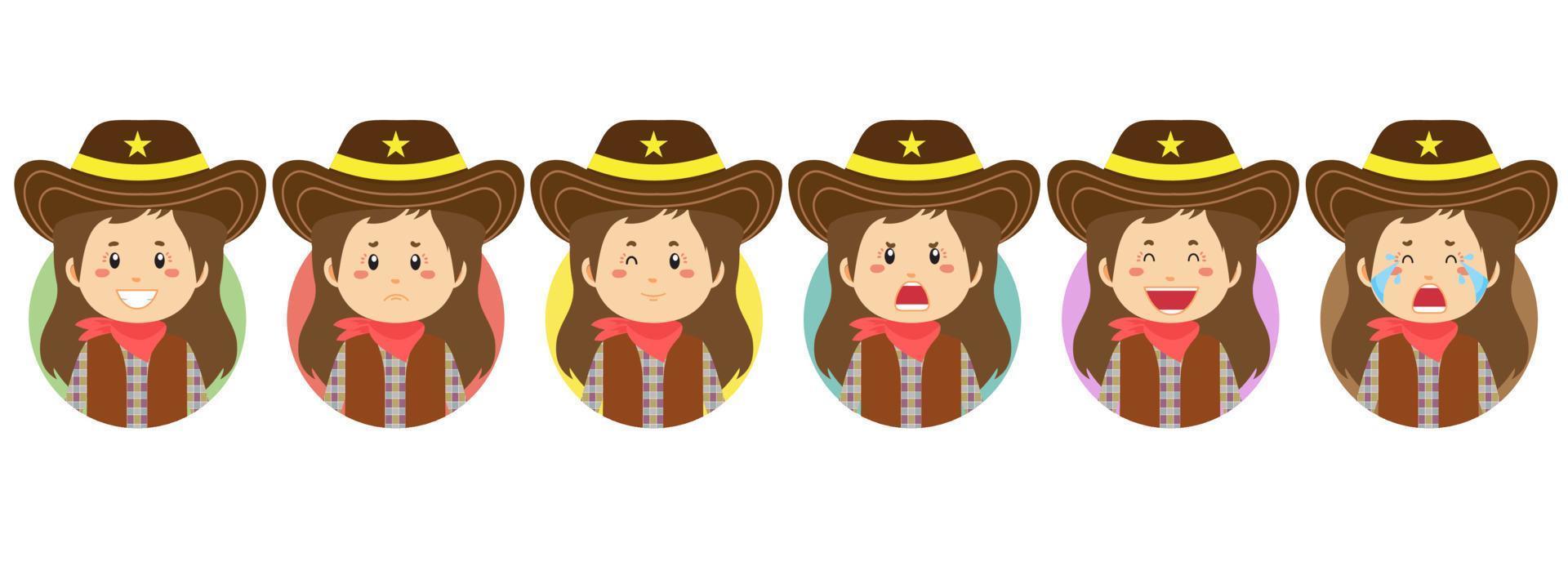 cowboy avatar met verschillende expressie vector