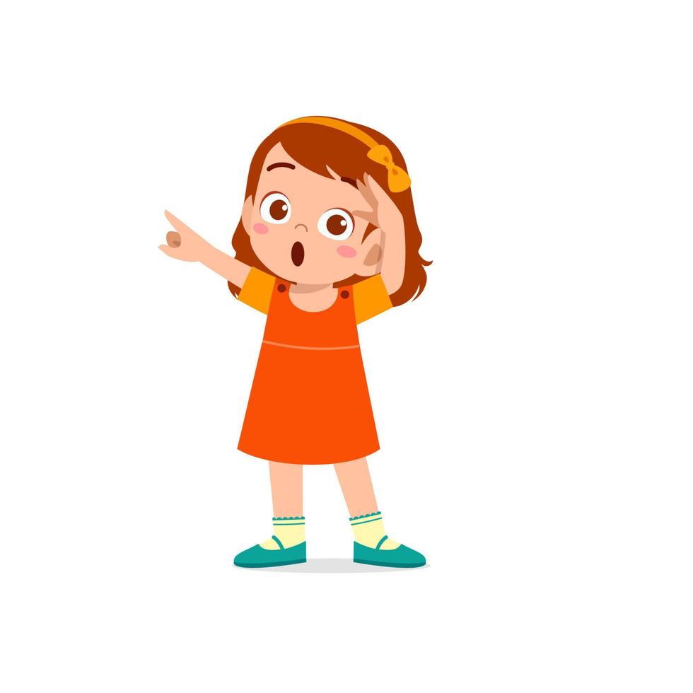 schattig klein meisje toont verbaasd en wow pose-expressie vector