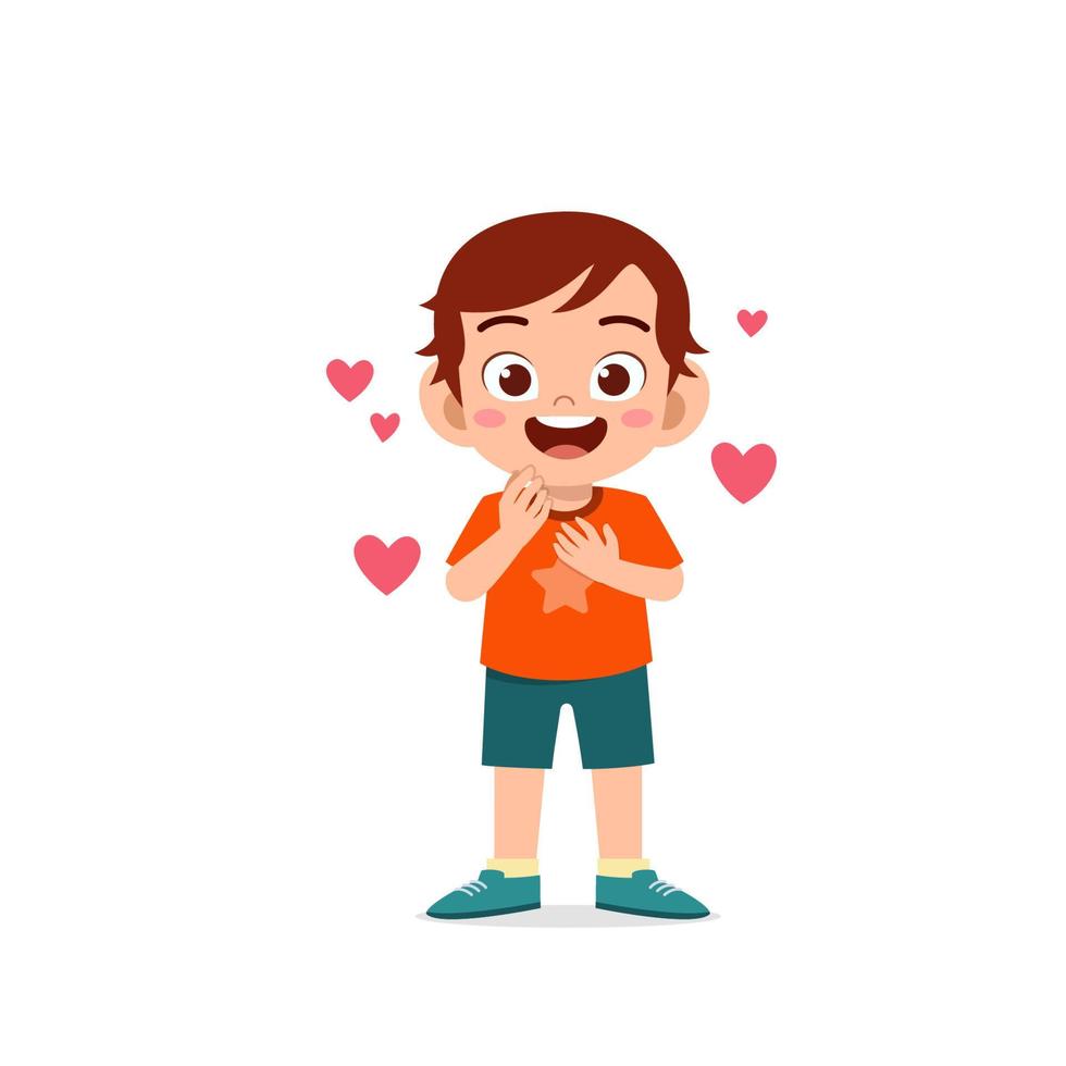 schattige kleine jongen toont liefde en kus pose-expressie vector
