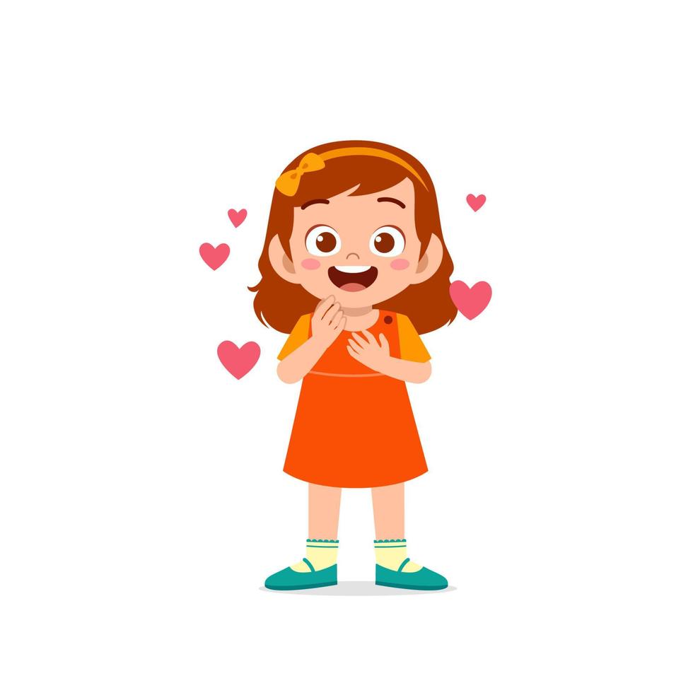 schattig klein meisje toont liefde en gelukkige pose-expressie vector