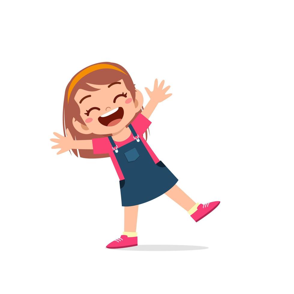schattig klein meisje laat zien dat ze blij is en viert pose-expressie vector