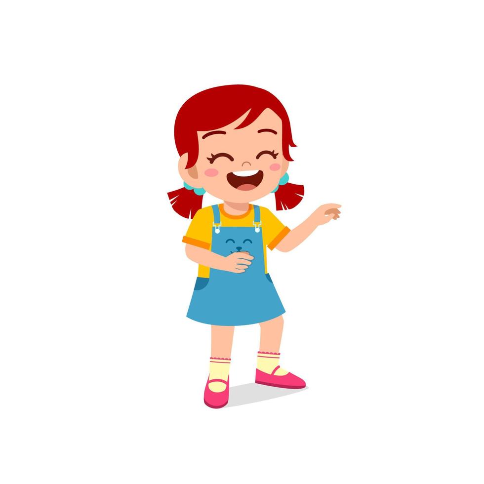 schattig klein kind meisje lach luid gezichtsuitdrukking gebaar vector