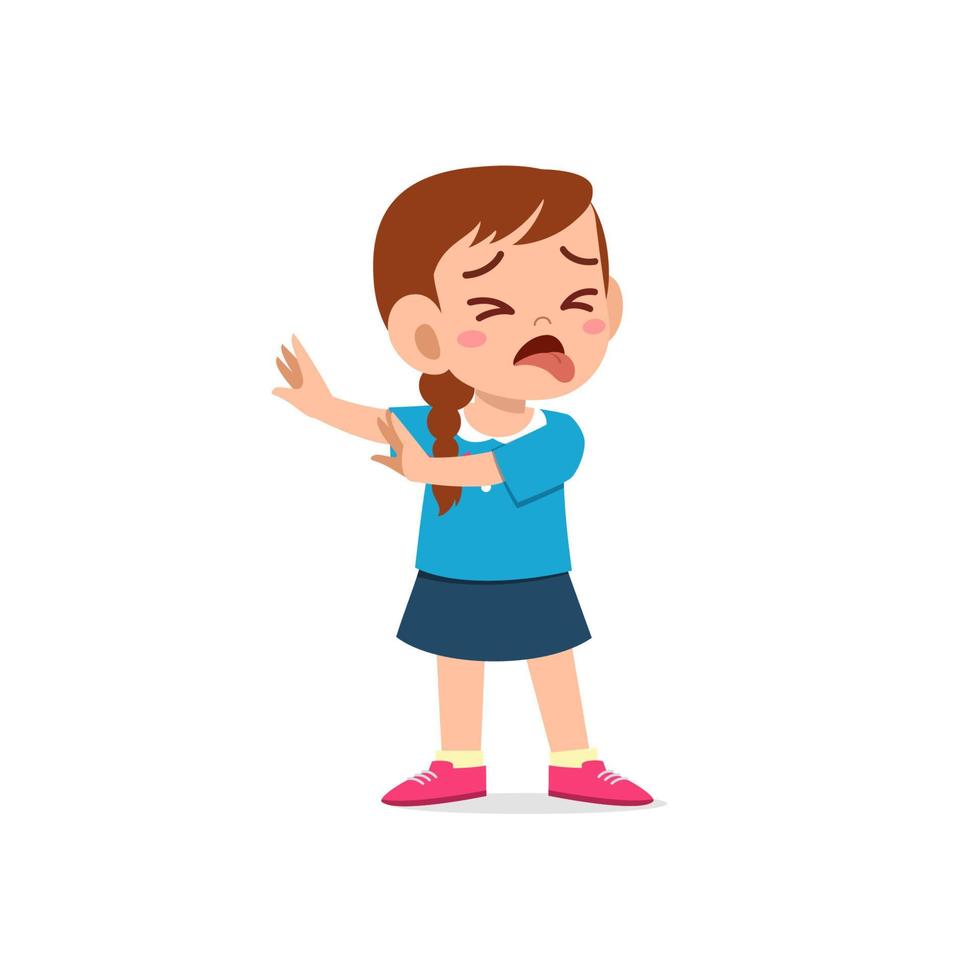 schattig klein meisje toont afval en walging pose-expressie vector