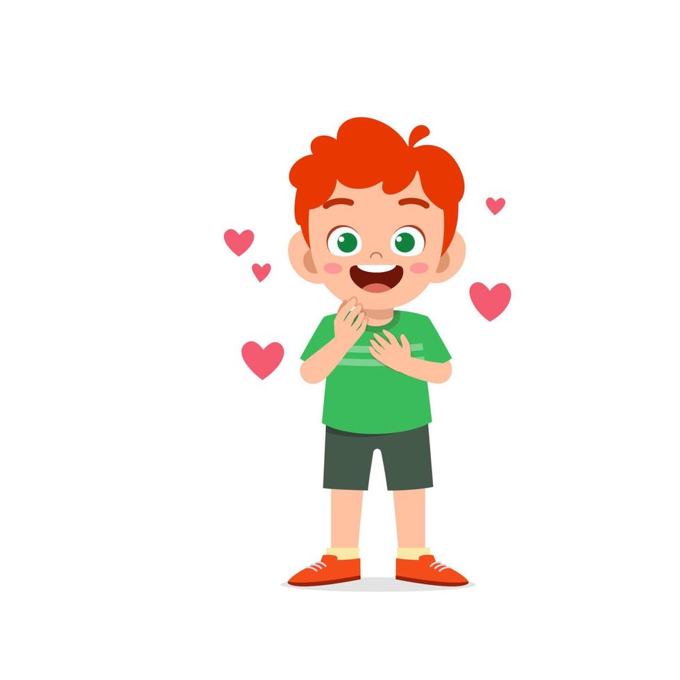 schattige kleine jongen toont liefde en kus pose-expressie vector