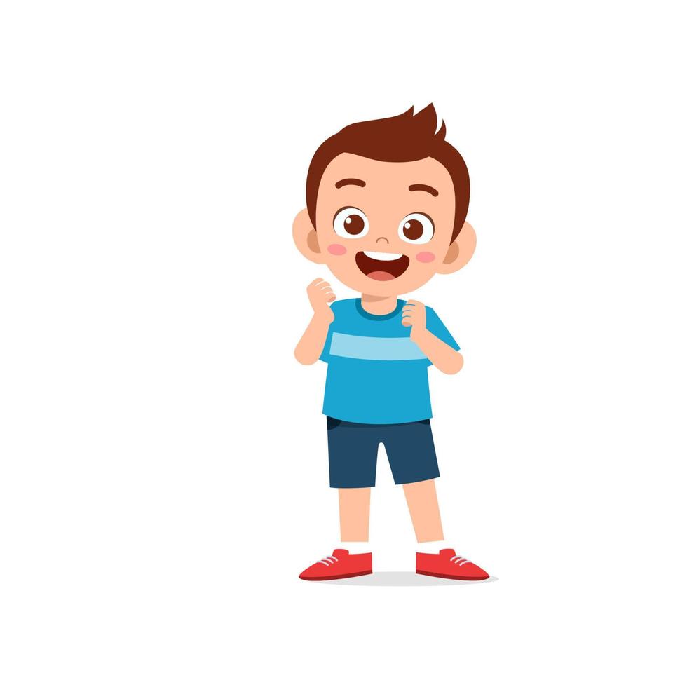 schattige kleine jongen toont een vrolijke en vriendelijke pose-uitdrukking vector