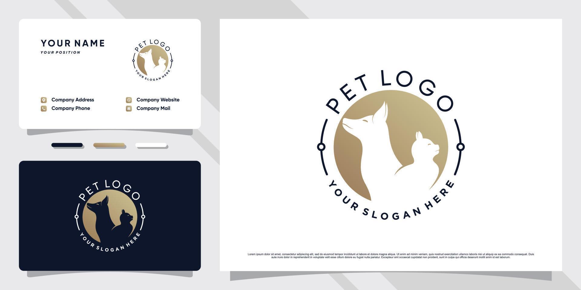 hond en kat dierenwinkel logo met creatief concept en visitekaartje sjabloon premium vector