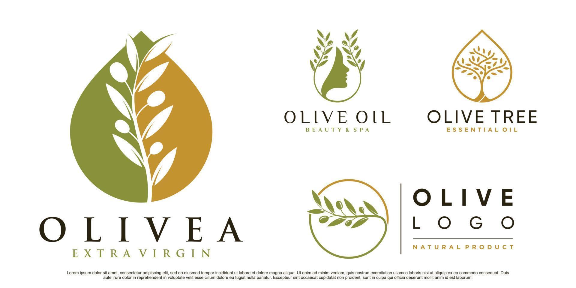 set van olijfboom en olie logo ontwerp vectorillustratie met creatieve element premium vector