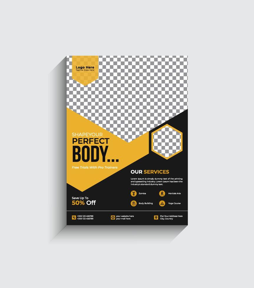 creatieve fitness gym flyer ontwerp, sport flyer met foto sjabloon pro vector