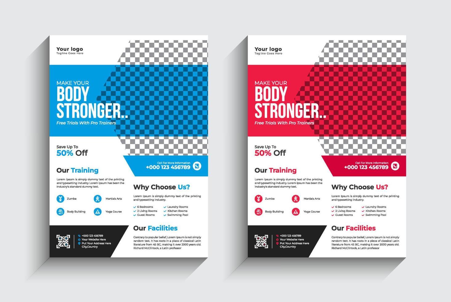 creatieve fitness gym flyer ontwerp, sport flyer met foto sjabloon pro vector