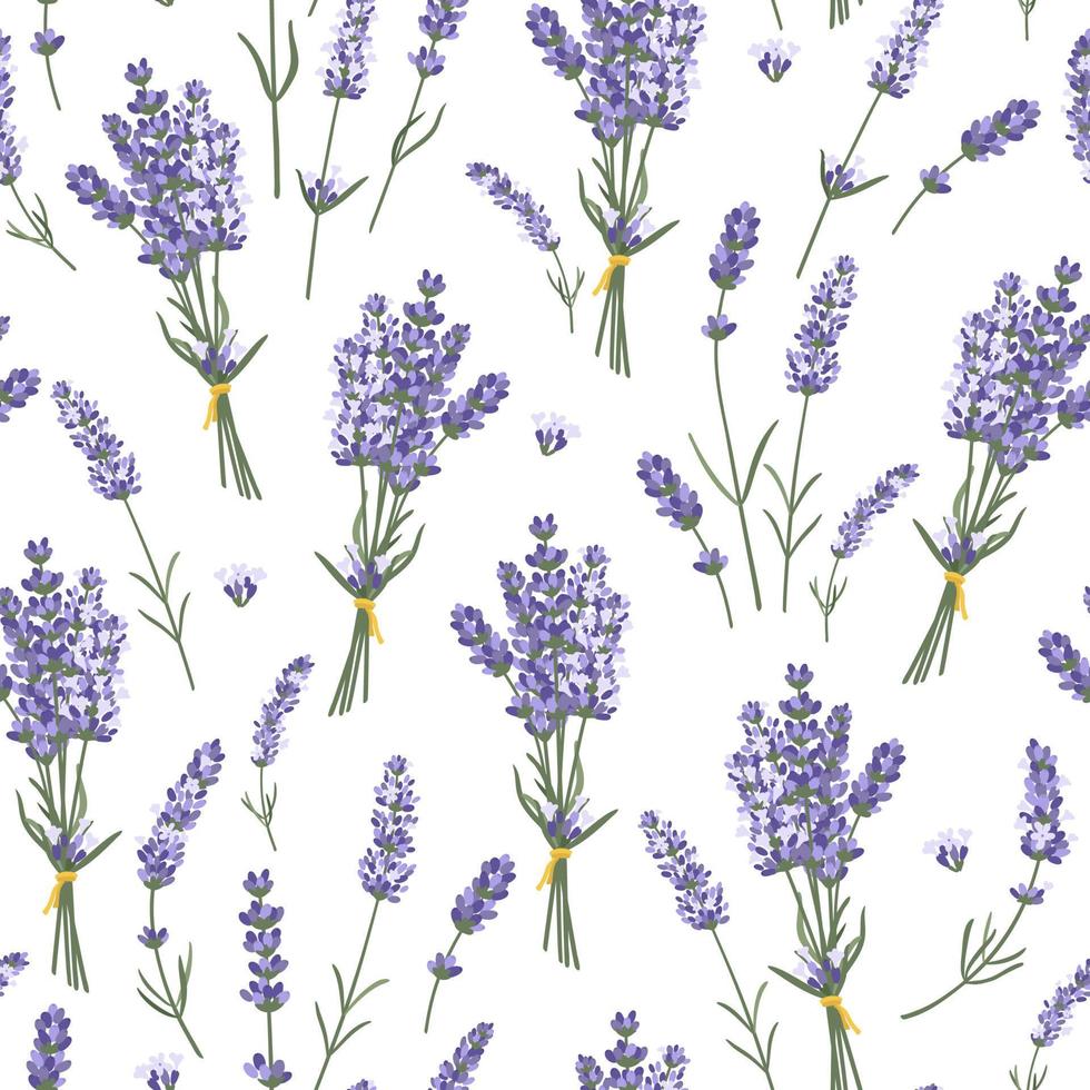 naadloos patroon met lavendelboeketten en enkele bloemen. kruidenontwerp voor stof, huishoudtextiel, inpakpapier vector