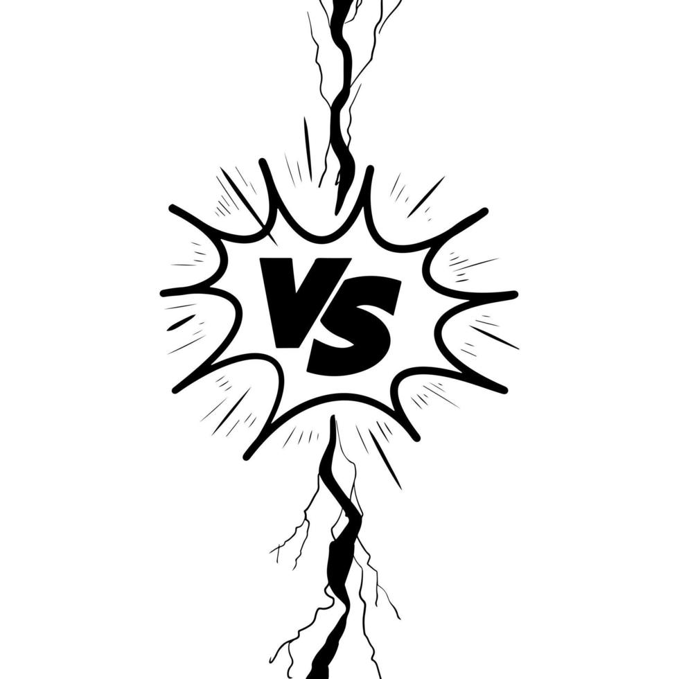 versus of vs brieven logo-ontwerp in doodle stijl. komisch vechtduel met bliksemstraalgrens. vectorillustratie. vector