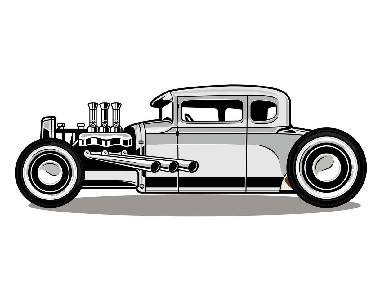 een klassieke auto in vectorillustratieontwerp in zwart-witte kleur 4 vector