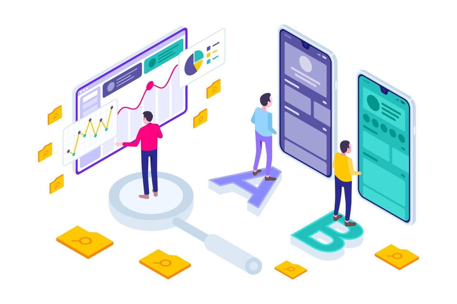 isometrische ab-testmethode moderne illustratie, webbanners, geschikt voor diagrammen, infographics, boekillustraties, game-items en andere grafische assets vector