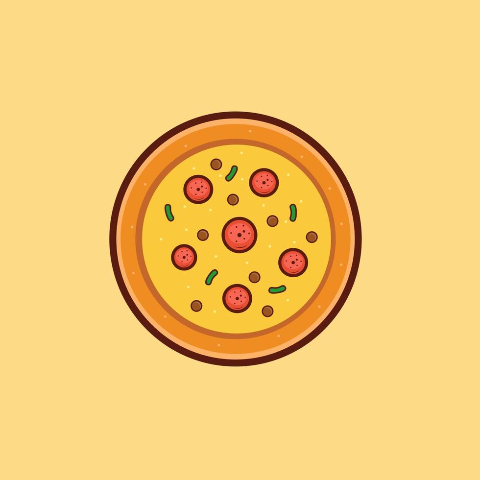 vectorillustratie van pizza met topping erop. en gele achterkant. geschikt voor receptenboeken van restaurants en andere vector