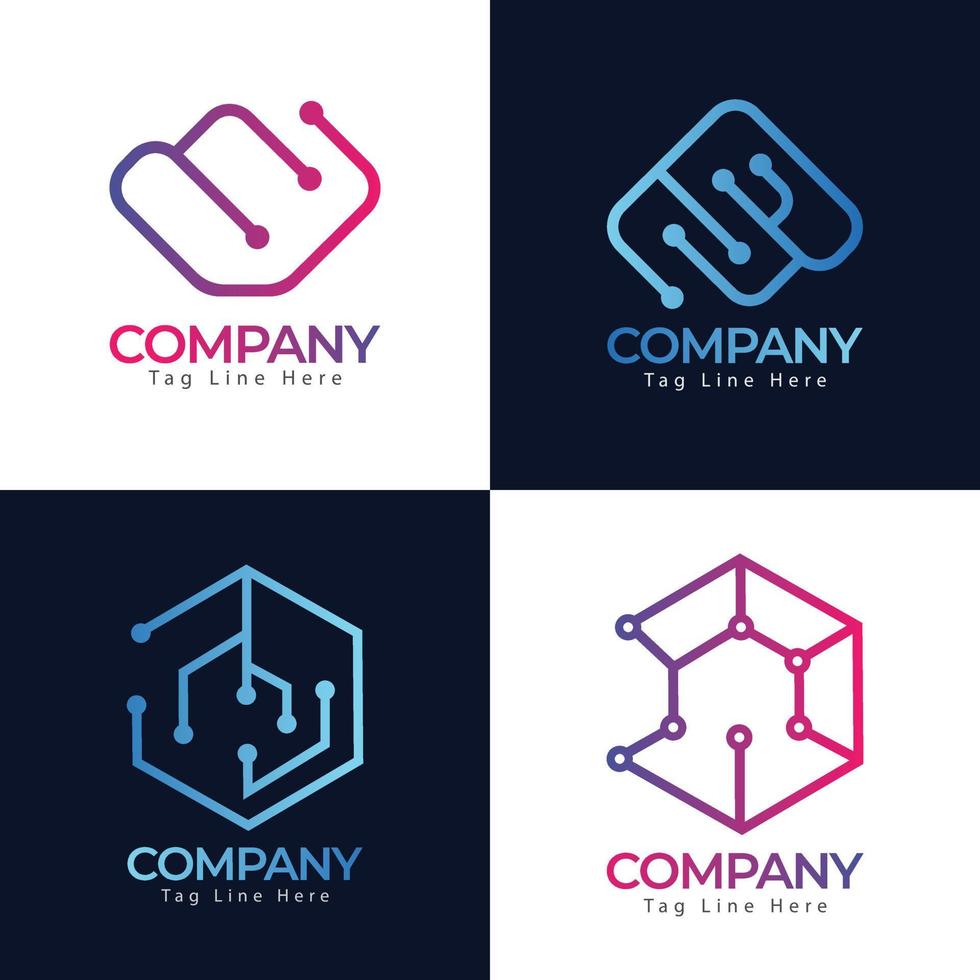 creatieve minimale technologie een logo-set, logo-ontwerp van hoge kwaliteit voor gratis download. vector