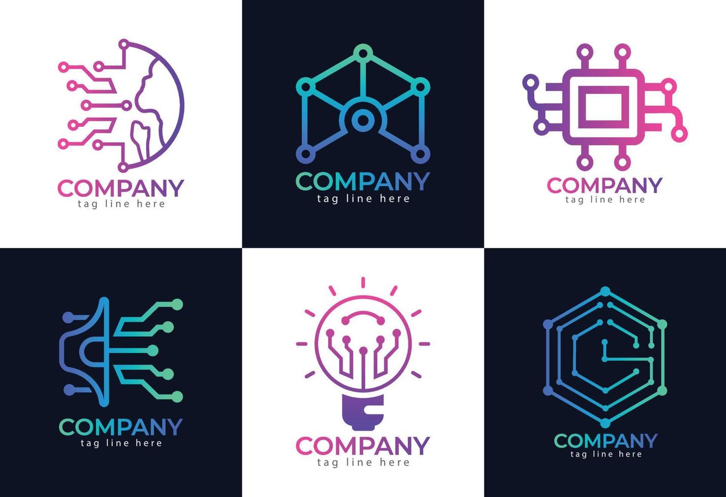 beste eenvoudige technologie een logo-set, vector- en kwaliteitslogo-ontwerp en -concept. vector