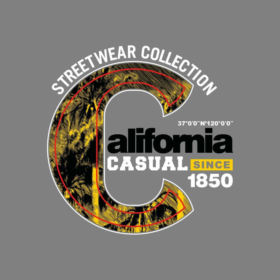 Californië, element van mannenmode en moderne stad in typografie grafisch design.vector illustration.tshirt,clothing,apparel en ander gebruik vector