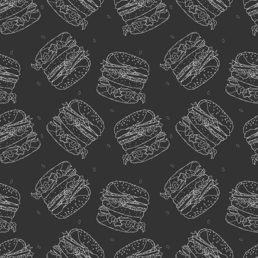 hamburger hamburger patronen witte en zwarte handgetekende contourtekening. vector
