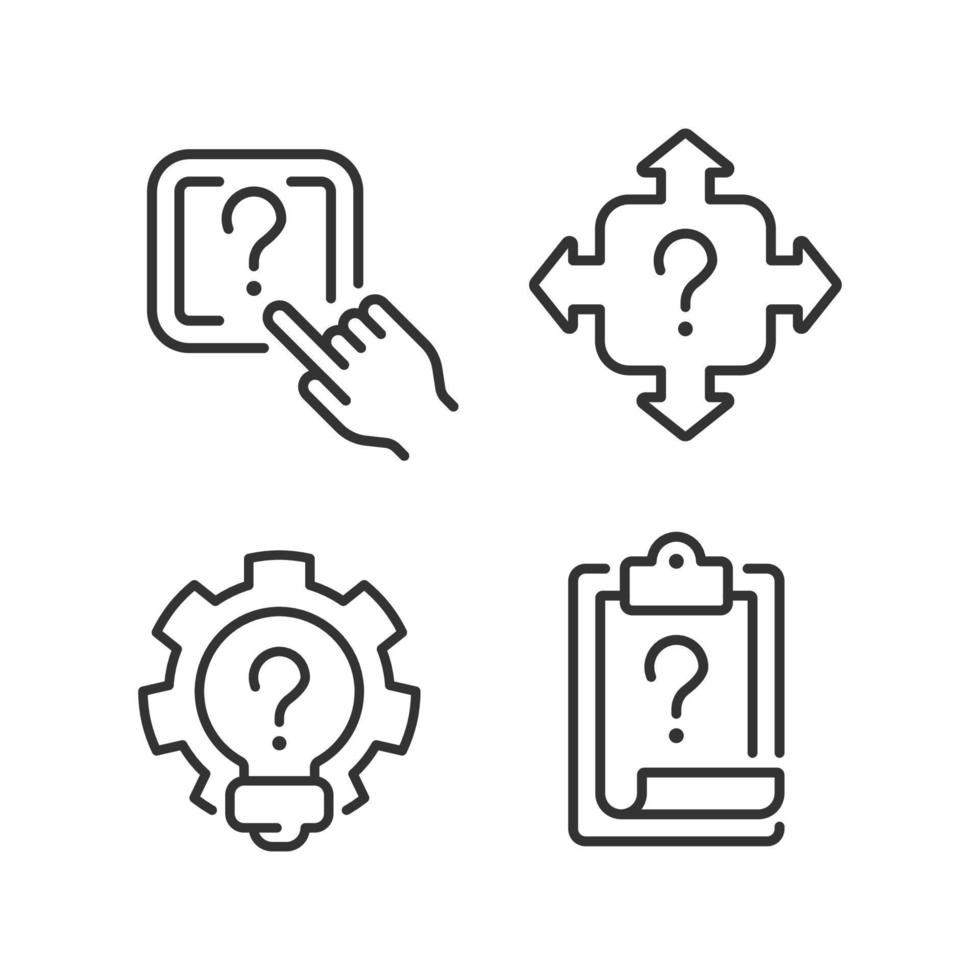 vragen en antwoorden in lineaire pictogrammen voor technische ondersteuning. digitale gegevensopslag. toegang tot informatie. aanpasbare dunne lijn symbolen. geïsoleerde vectoroverzichtsillustraties. bewerkbare streek vector