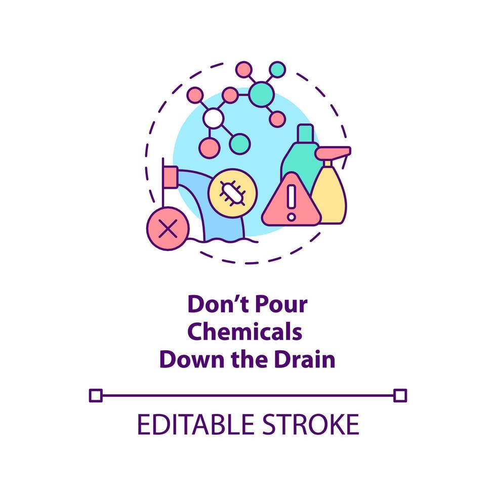 giet geen chemicaliën in het afvoerconceptpictogram. bestrijding van waterverontreiniging abstracte idee dunne lijn illustratie. geïsoleerde overzichtstekening. bewerkbare streek. vector