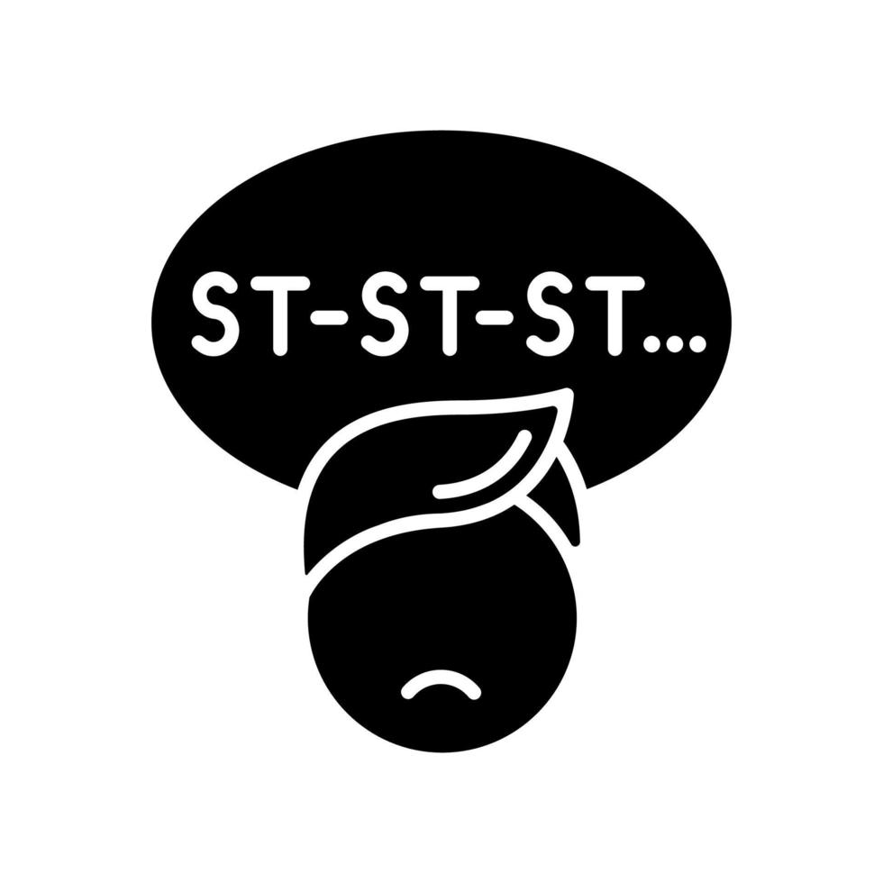 stotteren kind zwarte glyph pictogram. spraak- en communicatiestoornis. verstoring en herhaling van geluiden. silhouet symbool op witte ruimte. solide pictogram. vector geïsoleerde illustratie