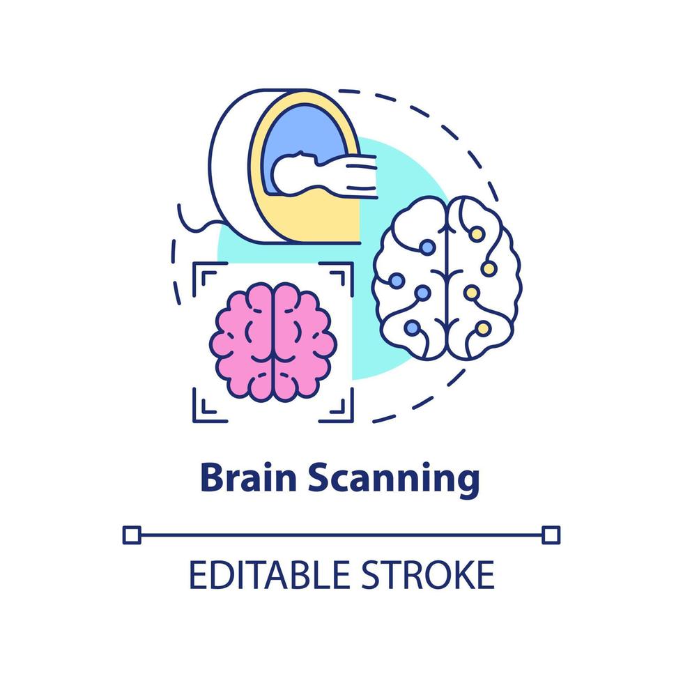 hersenen scannen concept icoon. neurologisch onderzoek. diagnostische beeldvorming abstracte idee dunne lijn illustratie. geïsoleerde overzichtstekening. bewerkbare streek. vector