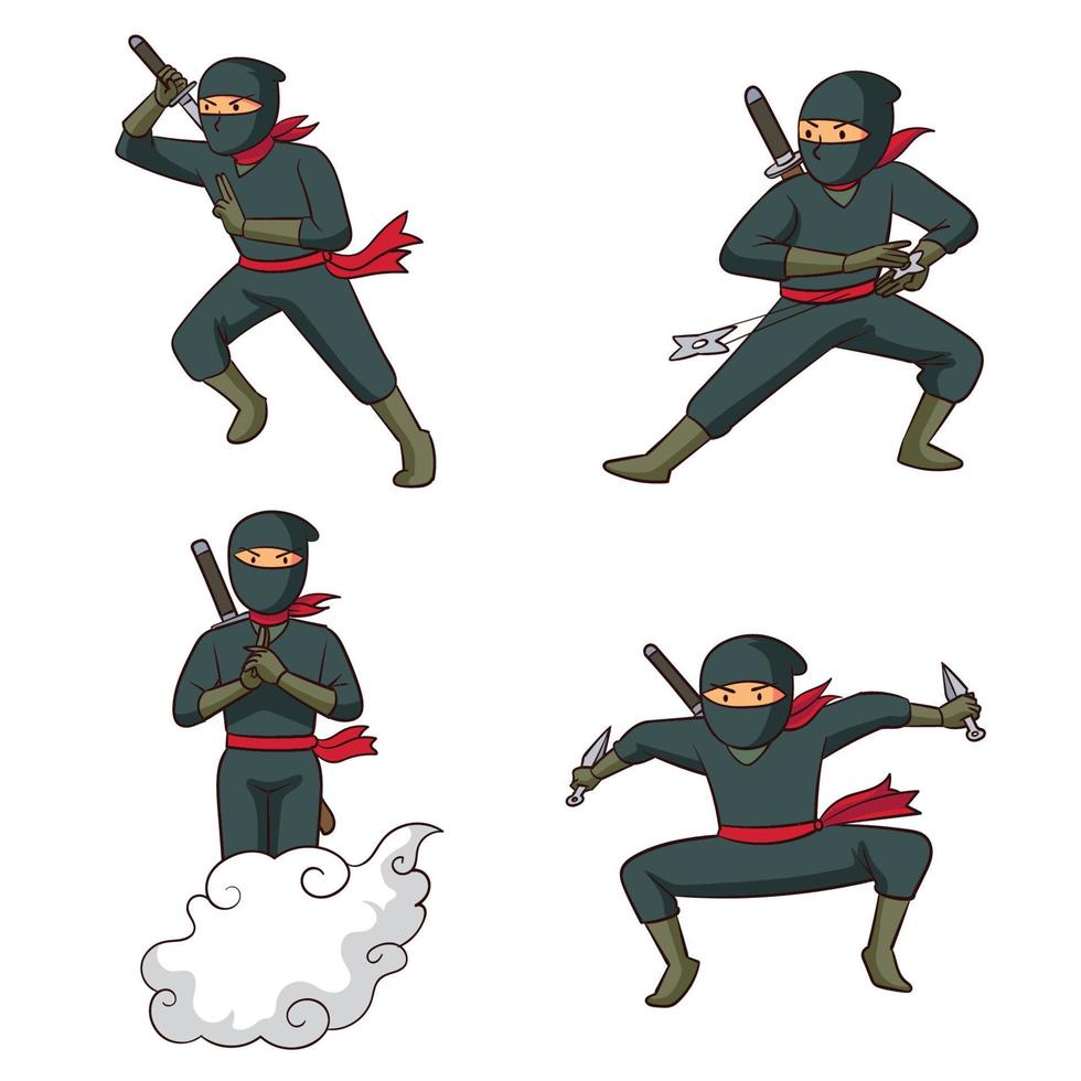 vector van verschillende ninja's bewegingen