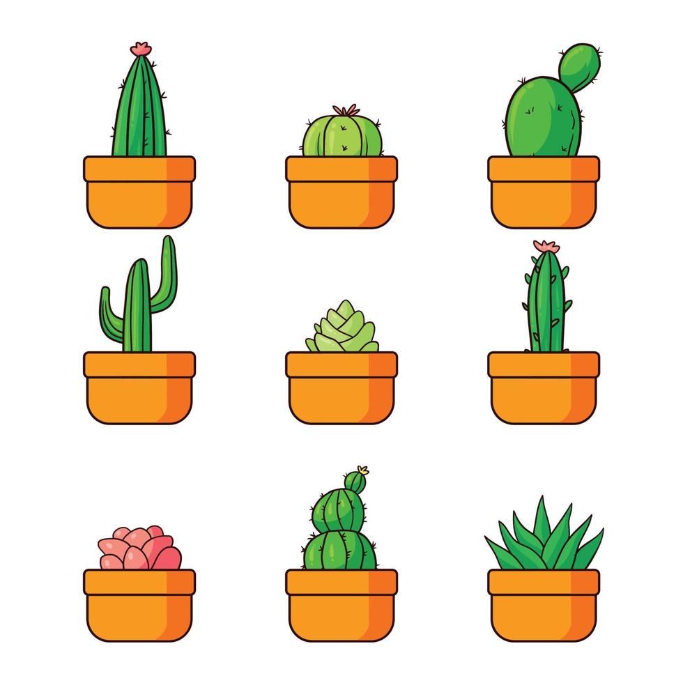 handgetekende illustratie van de cactuscollectie vector