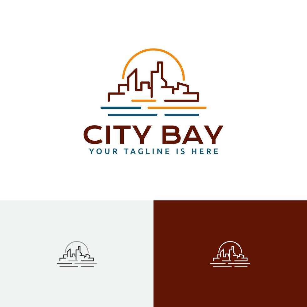 zon stad baai strand kust zee tour zakelijk lijnstijl logo vector