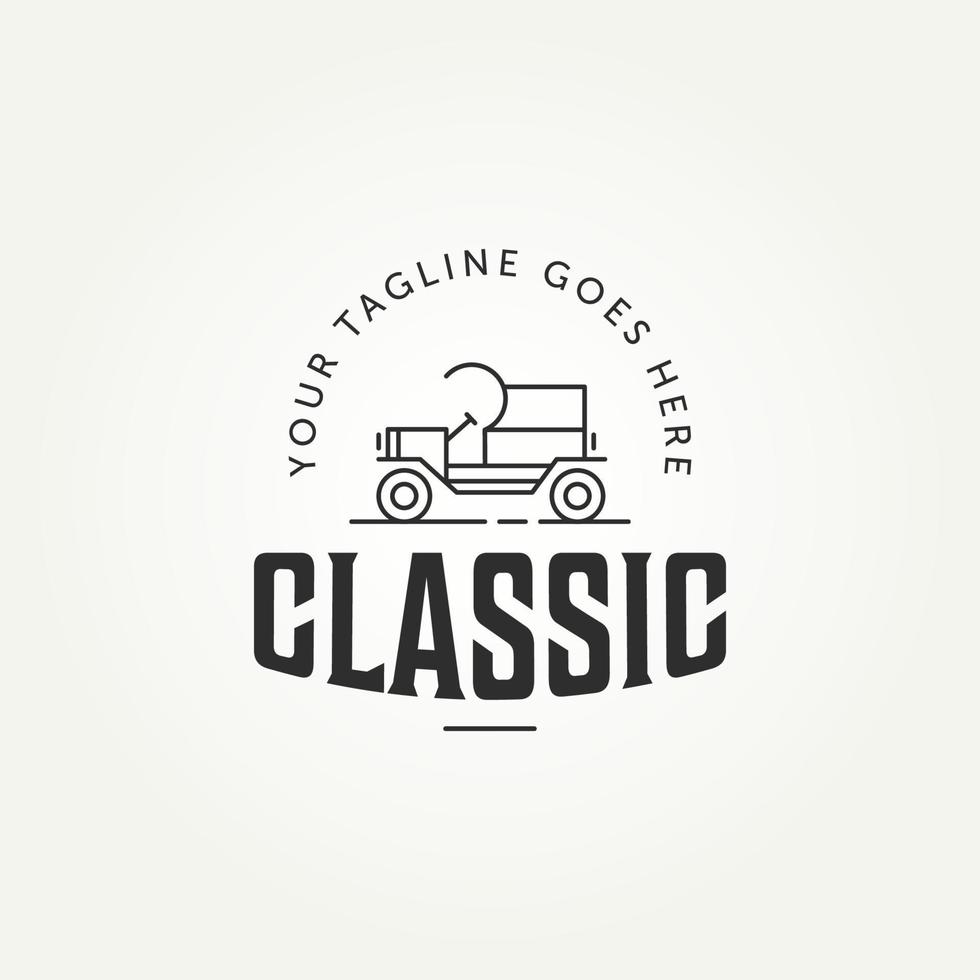 vintage klassieke lijn kunst auto voertuig embleem badge logo sjabloon vector illustratie ontwerp