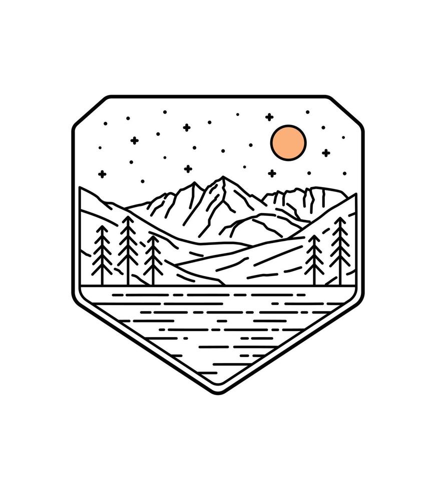 Colorado landschap met sterrenhemel in mono lijntekeningen, patch badgeontwerp, embleemontwerp, t-shirtontwerp vector