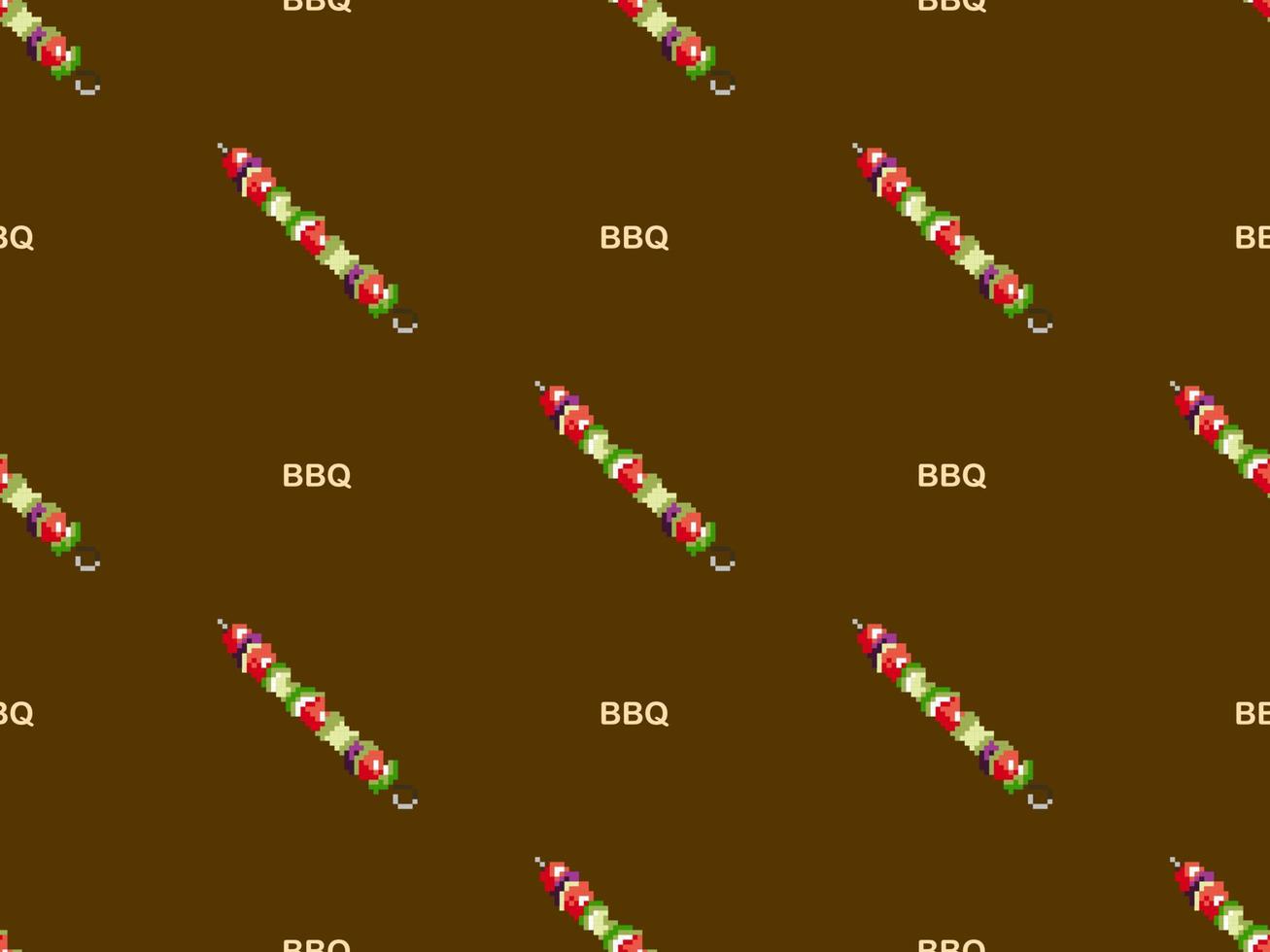 barbecue cartoon karakter naadloze patroon op bruine achtergrond. pixelstijl vector