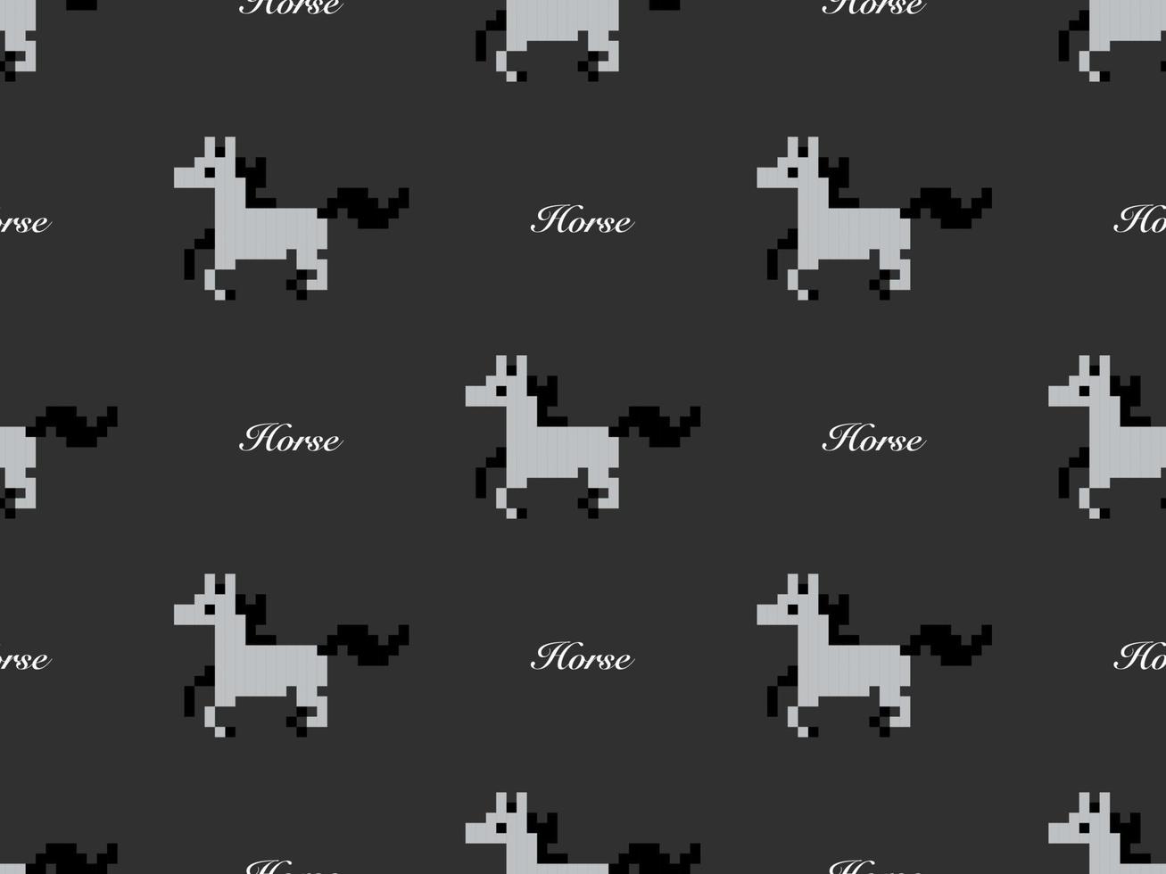 paard cartoon karakter naadloze patroon op zwarte achtergrond. pixelstijl vector