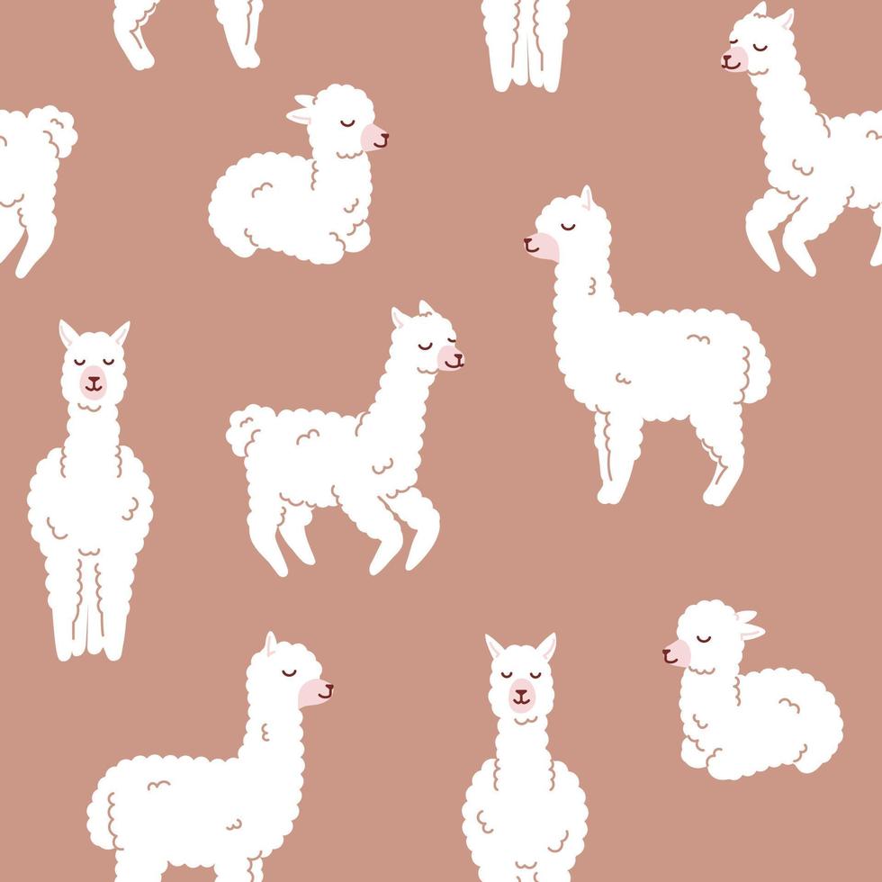 naadloos patroon. alpaca lama slapen, staan en springen. vector