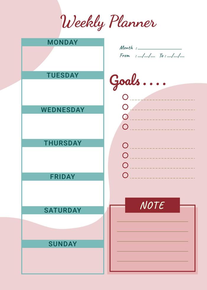 abstract weekplannersjabloon voor bullet journal vector