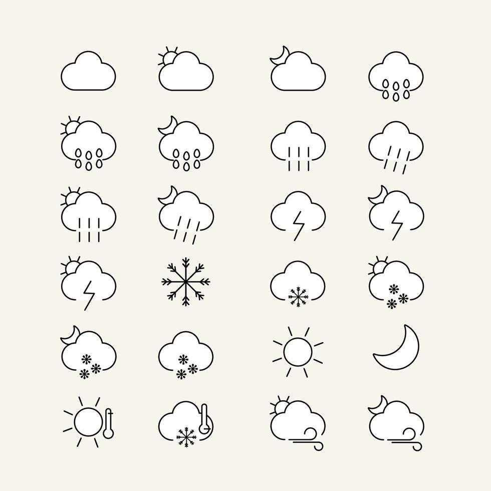 vector illustratie set icon weer set met meteorologische symbolen. geïsoleerde achtergrond